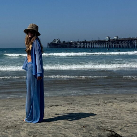 New HUTCH Peri Riviera Metallic Blue Swim Beach Cover-Up Pants NWOT Small - Picture 4 of 14